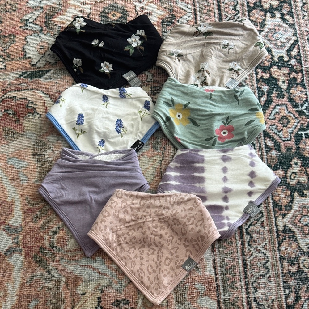 Kyte BABY Floral and Patterned Bib Set - Black, Cream, Purple, Green